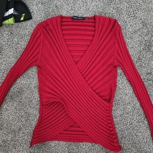 Chic Red V-Neck Sweater